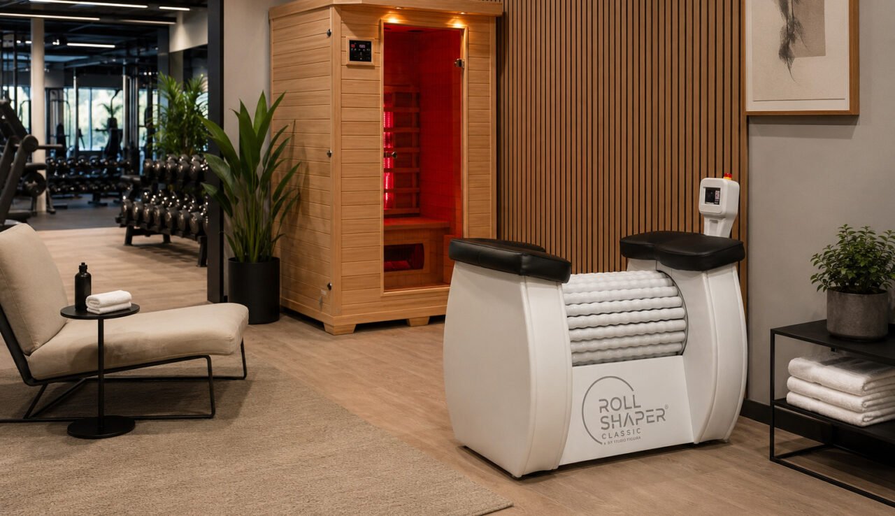 Gym recovery zone with Roll Shaper and infrared sauna
