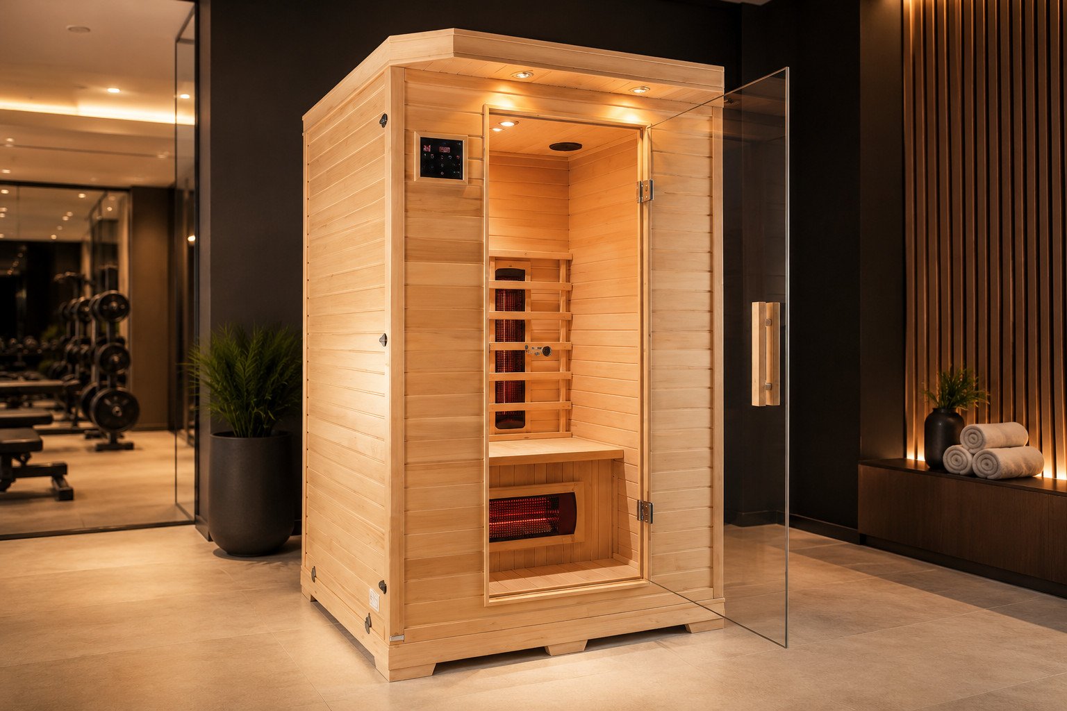Infrared sauna interior with infrared heating technology