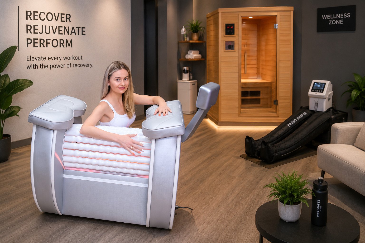 Professional gym recovery zone with Roll Shaper wellness equipment