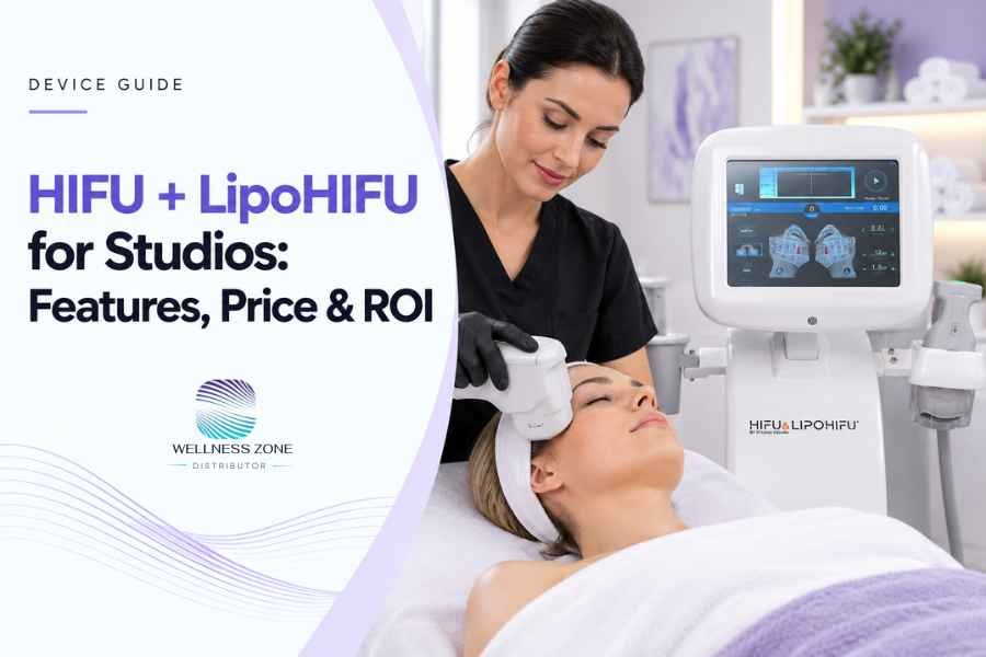 HIFU + LipoHIFU machine for studios set up for a treatment session.
