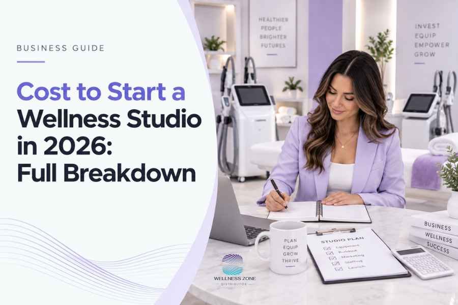 entrepreneur reviewing the cost to start a wellness studio budget.